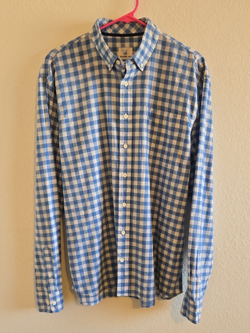johnnie-O Blue and White Gingham Button-Down Shirt - Large
